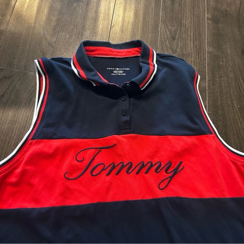Tommy Hilfiger Dark Blue Polo with Red and White Collar - Picture 4 of 9